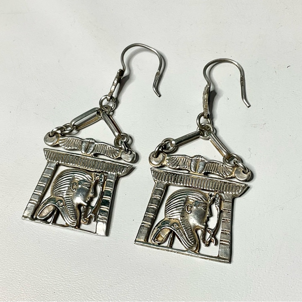 Vintage Egyptian Sterling Silver Dangle Earrings